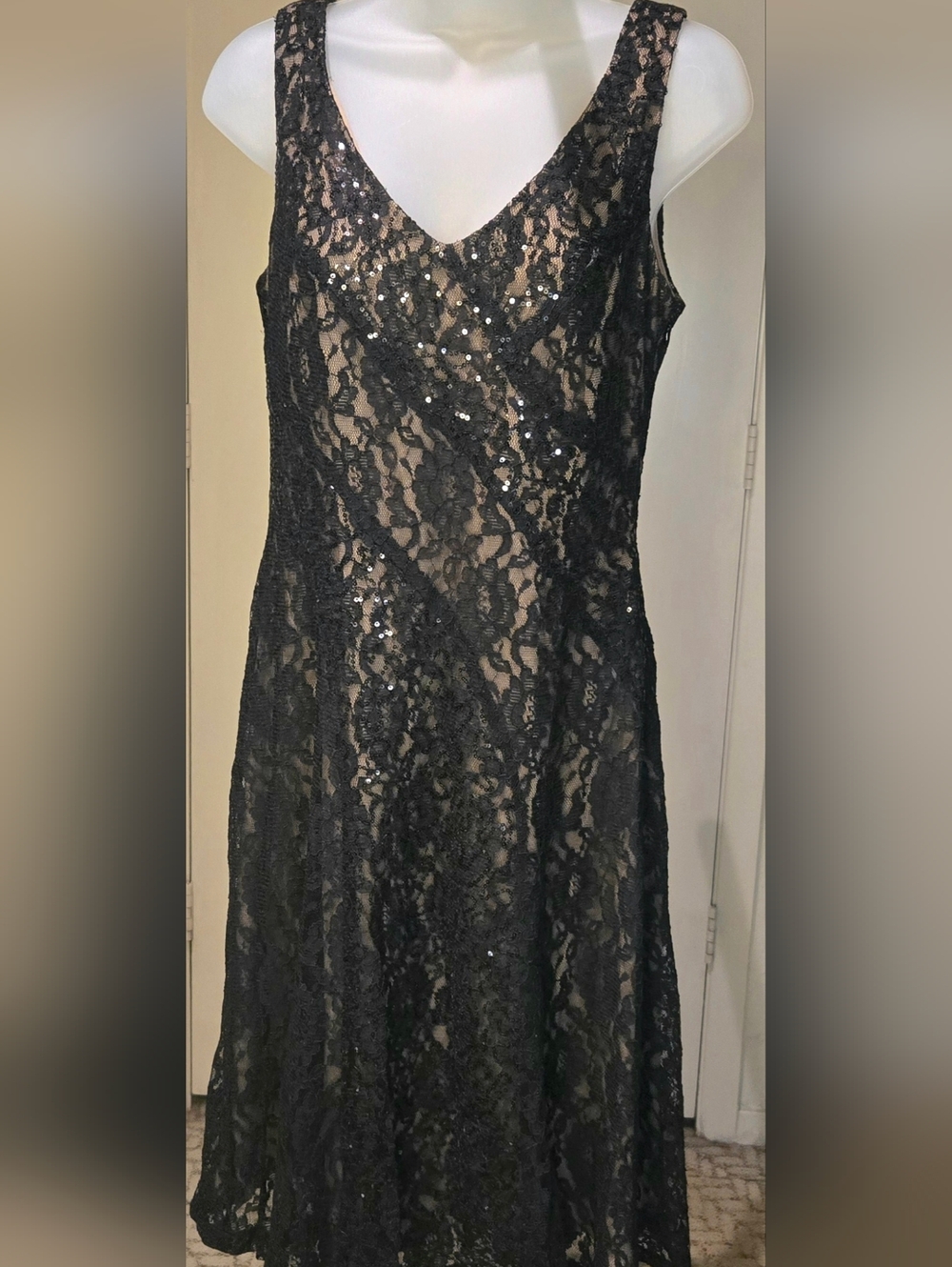 Ignite Evenings Black Sequin And Lace Dress
